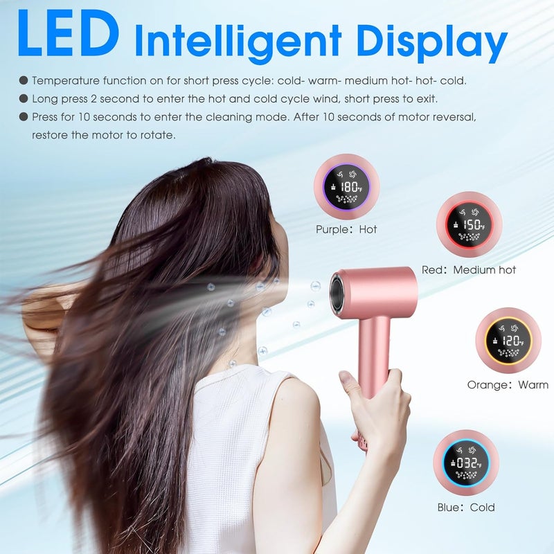 KARFUN Plasma Hair Dryer, 1500W High Speed Blow Dryer with Plasma Tech (Positive+Negative Ionic), LED Display, 5 Temps 2 Speed, Thermo-Control, Fast Drying Plasma Hairdryer for Home Travel (Rose Gold) - Image 2